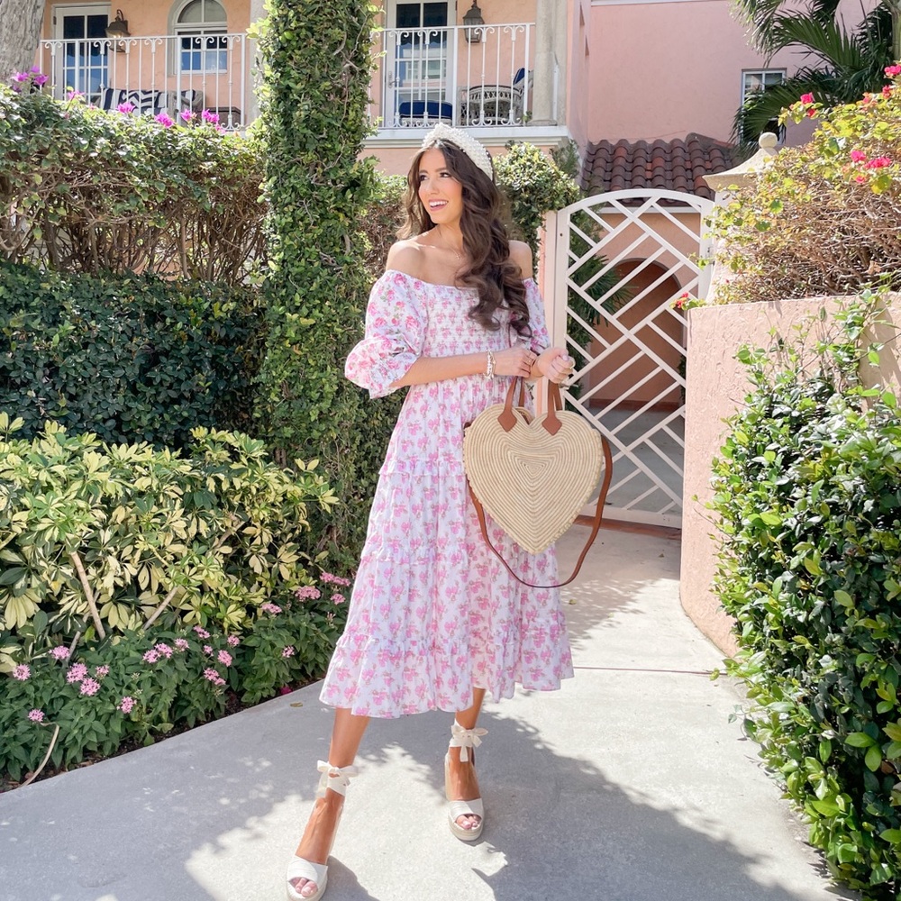 LoveShackFancy Garden Rosa Bow Midi Dress Size P